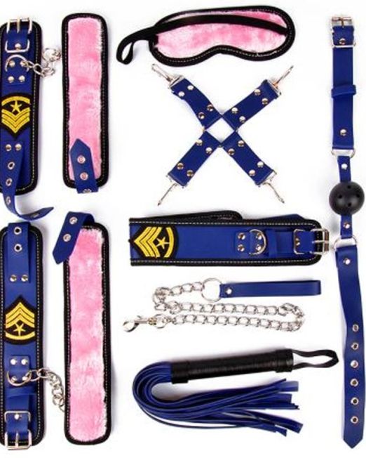 НАБОР (наручники, оковы, ошейник с поводком, кляп, маска, плеть, фиксатор) арт. NTB-80480